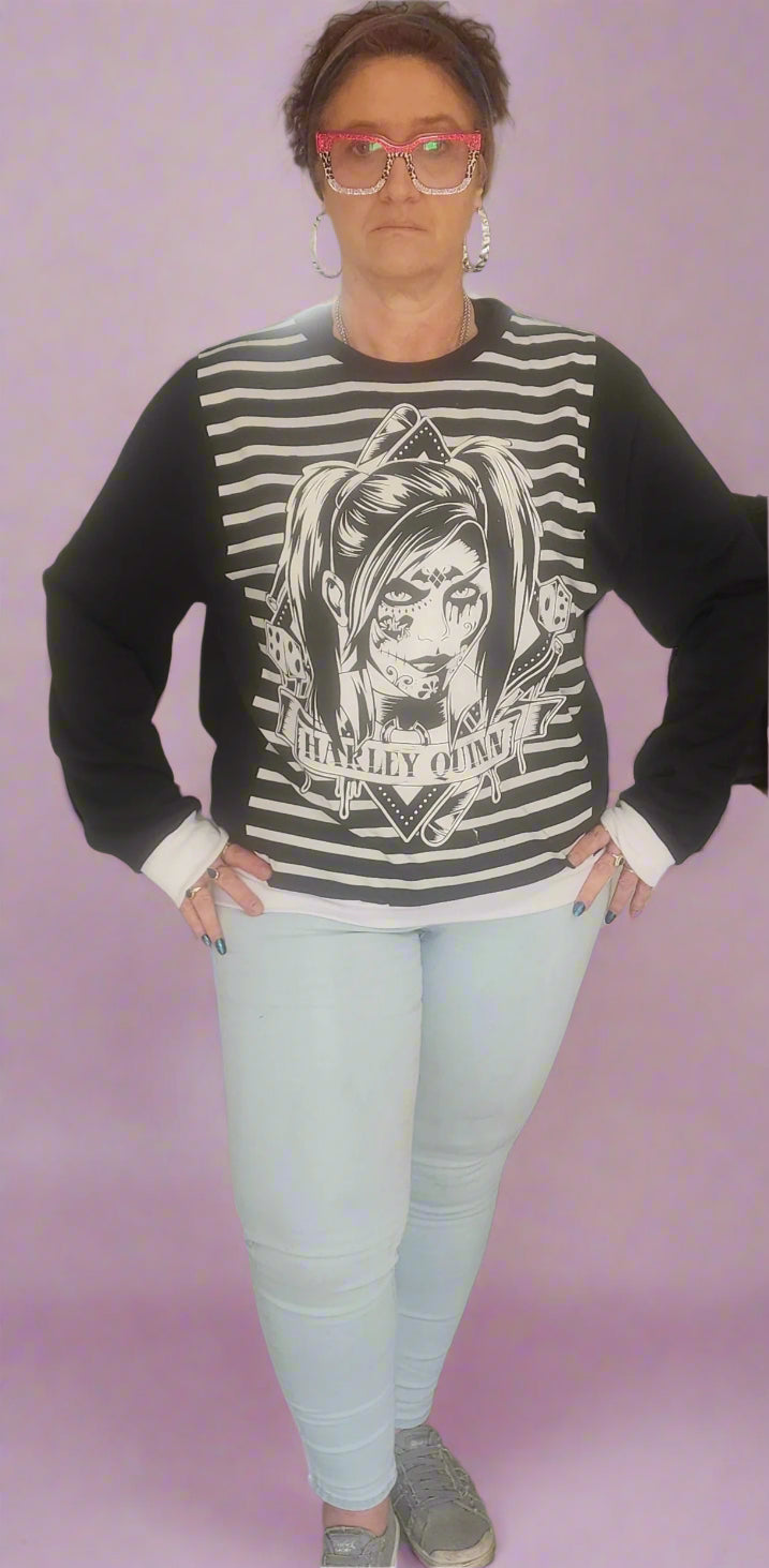 One-of-a-Kind Upcycled Jumper – Harley Quinn Graphic