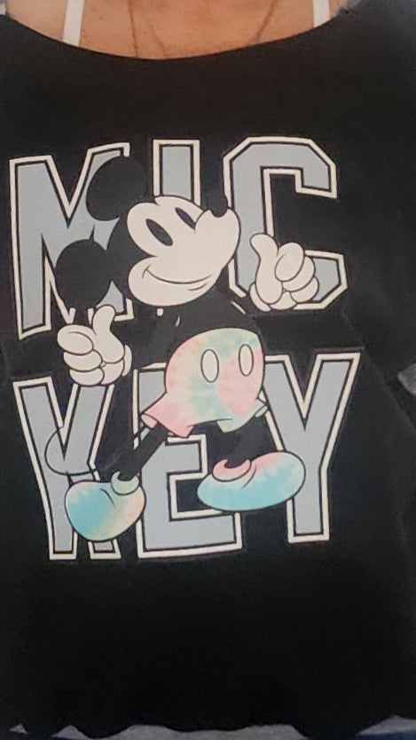 One-of-a-Kind Upcycled Jumper – Mickey Mouse with Striped Sleeves