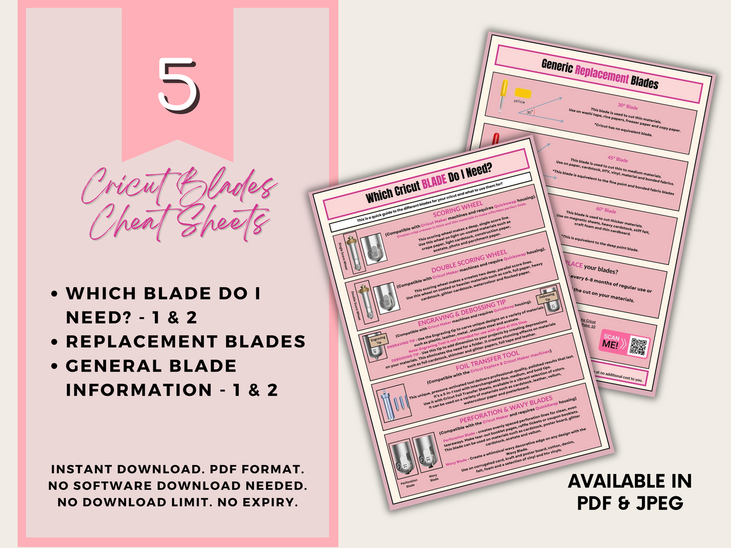 Cricut Blades Cheat Sheet Bundle: Beginner's Guide (PDF, JPEG)