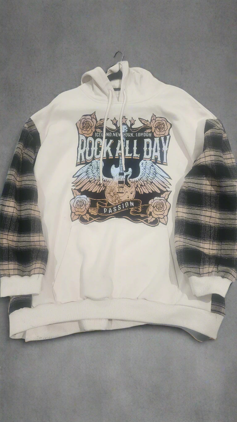 Rock All Day Handmade Upcycled Hoodie – XL–2XL