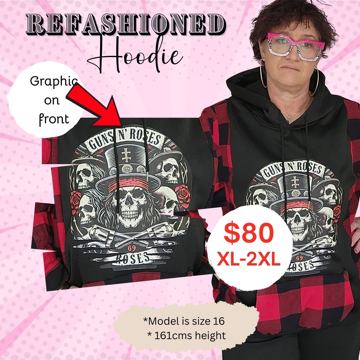 Upcycled Rock Music Hoodie | Festival Clothing | 80's Music | Plus Size Streetwear | Winter Women's Clothing | Skull Graphic |